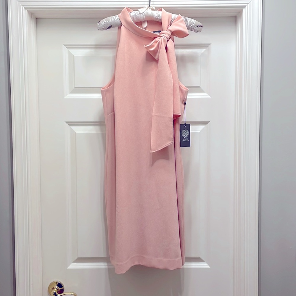 Vince Camuto Bow-Neck Halter Dress, 14, Blush